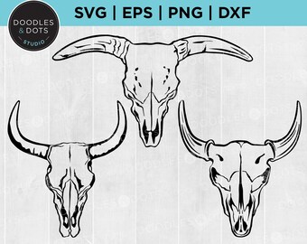 Longhorn svg, Boho Desert Cow Skull SVG Bundle - Bull & Cow Skull Clipart for Cricut, Hand Drawn Bohemian Animal Skull SVG PNG Collection