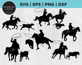 Roping SVG, Rodeo clipart, Calf Roping SVG, Cowboy svg, Cattle Ranch cut file for Cricut, Calf Roping Bundle, Rodeo svg bundle, Horse svg