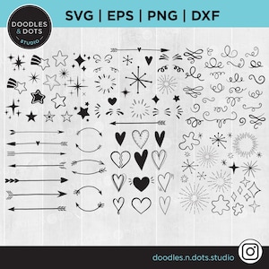 デザイン要素 SVG | 装飾バンドル SVG | 装飾アドオン | 波線、線、装飾、星、ハート、矢印、手描き SVG