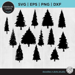 Albero di pino svg, albero di Natale svg, abete rosso svg per Cricut, alberi disegnati a mano, alberi di doodle svg, Alberi scarabocchiati clipart, foresta svg png