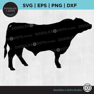 May include: Black silhouette of a bull, a farm animal, standing on a white woodgrain background. The image is for digital download and can be used for crafting, cutting, and design projects.