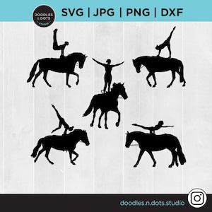 Reiter Vaulting svg, Pferd Vaulting Cut File für Cricut, Voltige Silhouette, Vaulter auf Pferd Clipart, Voltige png für Sublimation