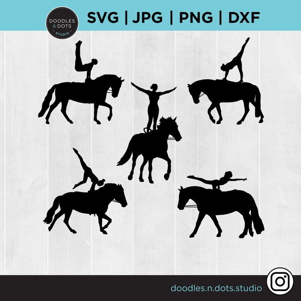 Equestrian Vaulting svg, Horse Vaulting Cut File for Cricut, Voltige Silhouette, Vaulter on Horse clipart, Vaulting png for Sublimation