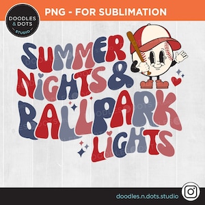 Summer Nights & Ballpark Lights png, Baseball png, Retro Baseball with Face, Vintage Baseball mascot png, Baseball sublimation 300 dpi png