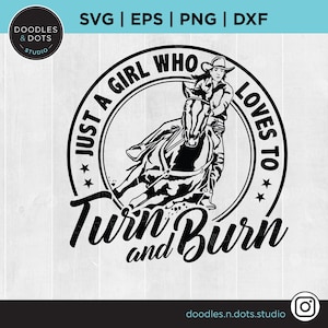 Gewoon een meisje dat graag draait en verbrandt Barrel Racing SVG ontwerp voor shirts, Barrel Racer gesneden bestand voor Cricut, Rodeo Christmas ornament Laser