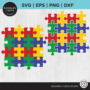 Autism Puzzle Piece SVG, Puzzle Piece svg, Autism svg, Red, Yellow, Blue, Green puzzle shapes connected or apart, Puzzle Clipart, Autism png