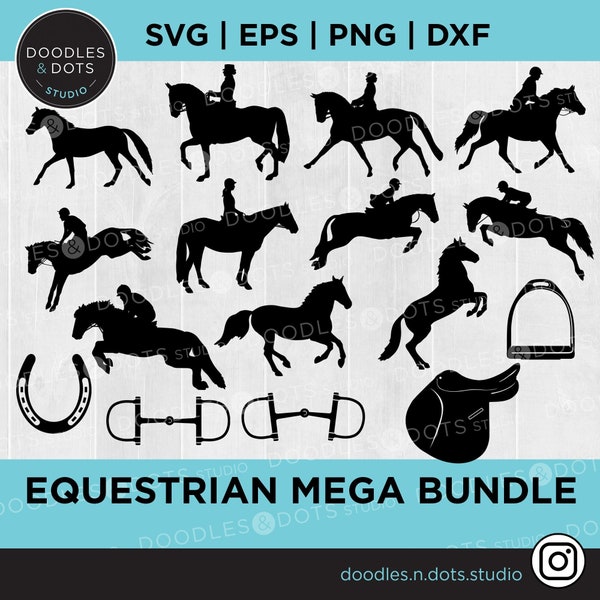 Paquete ecuestre SVG / Paquete SVG de caballo / Caballo de salto, Doma clásica, Eventer, Caballo y jinete SVG / Paquete de imágenes prediseñadas ecuestres / Espectáculo ecuestre