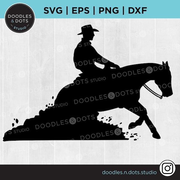 Reining Pferd Svg | Schiebestopp SVG | Rodeo-Pferd | Quarter Horse Svg | Cowboy-Svg | Texas-SVG | Ranch-Pferd-Silhouette | Westernpferd Svg