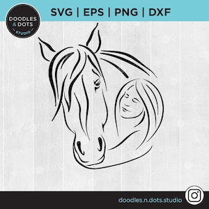 Menina e cavalo SVG, Menina que ama cavalos svg, Desenho de linha simples desenhado à mão de um cavalo e uma mulher, Camiseta amante de cavalos, Camiseta de presente equestre