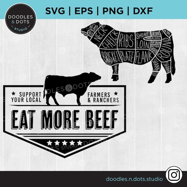 Eat More Beef svg, Beef Cuts svg, Butcher Chart for Beef, Support Local Farmers and Ranchers, Cattle Ranching svg, American Beef Rancher svg