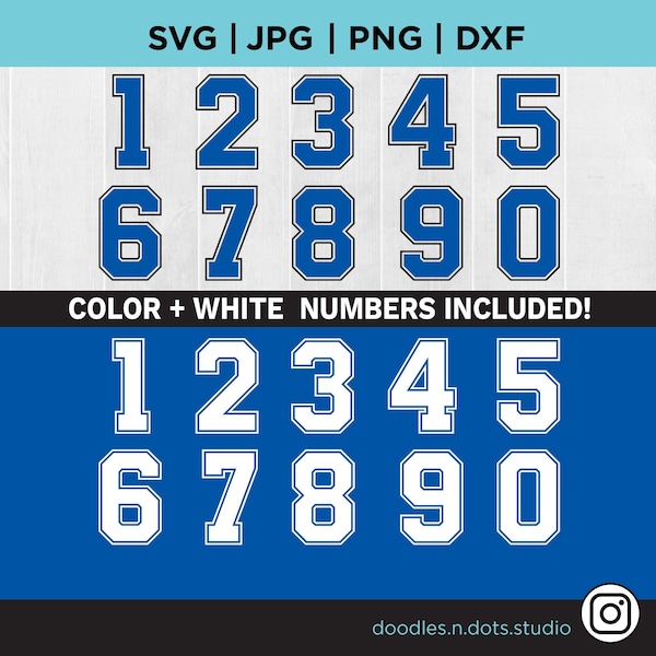 Numbers svg, Sports Jersey Numbers, Team Numbers for Shirts, 12in High Blue Letters for Team Jerseys, Sport Shirt Number cut file for Cricut