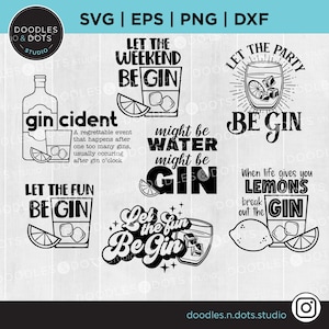 Lot Gin SVG | Svg Gin | Gin disant SVG | Signe de bar à gin SVG | Gin Tonic svg | Chemise gin svg | Que le plaisir commence, téléchargement immédiat de fichiers SVG