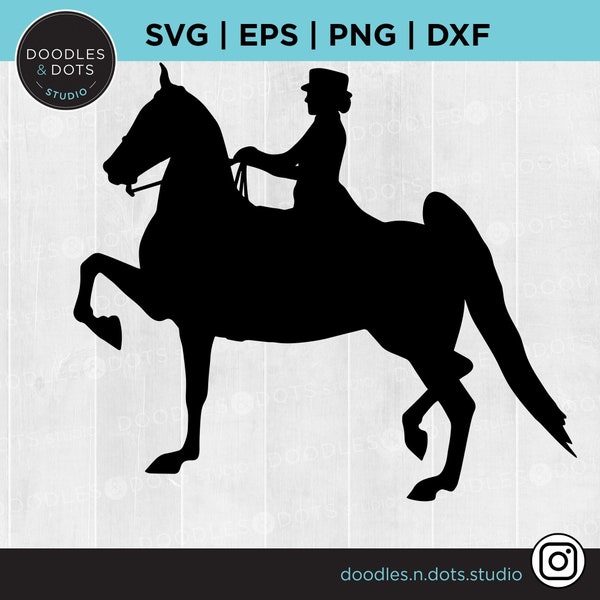 SVG de cheval de selle américain | Cheval à 5 allures SVG | Siège selle Cheval et cavalier | Cheval américain | Classe Plaisir pour race allure | Cricut SVG