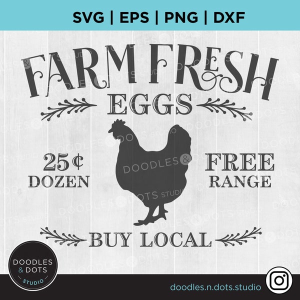 Farm Fresh Eggs svg, Poulet svg, Farmhouse svg, Poule clipart, Egg Sign svg, Élevage de poulets, Vie à la ferme, Décor de ferme, Téléchargement instantané svg