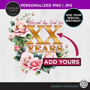 Gepersonaliseerde verjaardag png, mijlpaal verjaardag sublimatie - gezegend door God png, aangepaste verjaardag png, speciaal verjaardagscadeau voor oma-shirt