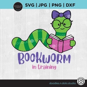 Bücherwurm svg, Mädchen Buchwurm svg, Buch svg, Lese svg, Bücherwurm im Training für Handwerk oder Klassenzimmerdekor, Buch Clipart, Lesewoche