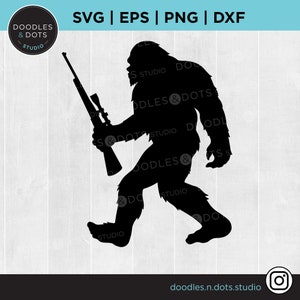 Bigfoot hunting svg, Sasquatch with Rifle svg, Big Foot hunter svg for Cricut, Yeti svg to make decals, Sasquatch clipart, Bigfoot svg png