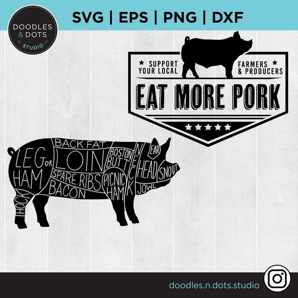 Eat More Pork svg, Pork Cuts svg, Butcher Chart for Pork Support Local Farmers and Ranchers, Pig Farming svg, American Pork Producers svg