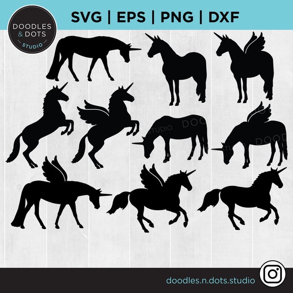 Unicorn svg bundle, Mystical, Magical Unicorn SVG, Unicorn Silhouette svg, Winged Horse, Flying Horse SVG, Pegasus svg cut file