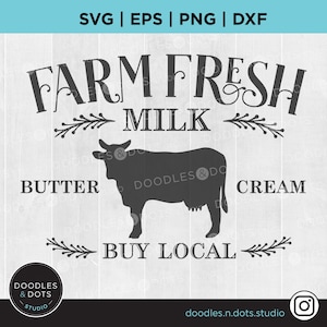 | SVG de lait frais de ferme Panneau de lait SVG | Lait frais svg, Beurre frais svg, Crème fraîche svg | Dairy Farm Sign svg, Enseigne de lait de style ferme svg