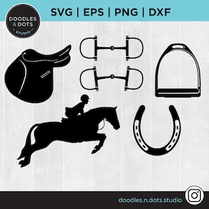 Reiterbund SVG | Trensengebiss, Springpferd, Englischer Sattel, Steigbügel, Hufeisen | Pferd Design-Elemente Clipart | Reiterleben