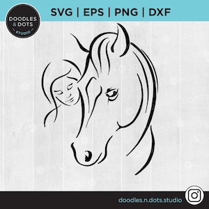 Paard lijn tekening svg, Eenvoudige handgetekende vrouw en paard svg voor Cricut, Paard en Meisje svg voor sweatshirt, Paard Minnaar cadeau idee, Download