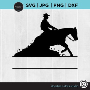 Reining Horse-svg, gesplitst monogram met ruimte voor naam, aanpasbare glijdende stop SVG, Western Reiner-monogram, download en voeg je tekst toe