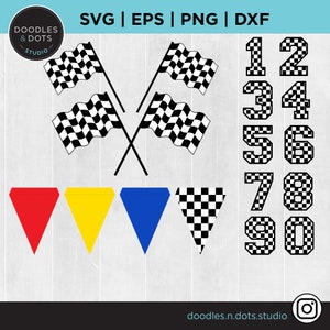 Racing svg, Autorennen svg, Checkered Flagge, Rennflags svg, Clipart mit gekreuzten Flaggen, Schachbrettzahlen, Racing Bundle perfekt für Geburtstag!