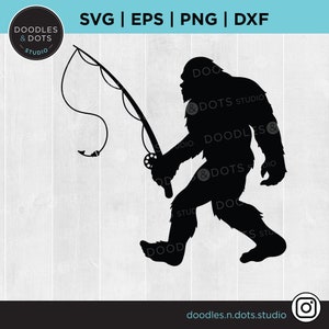 Sasquatch svg, Bigfoot svg, Big Foot svg para cricut, Yeti svg, Pesca Sasquatch clipart, Fisherman Bigfoot camiseta, Big Foot silueta svg