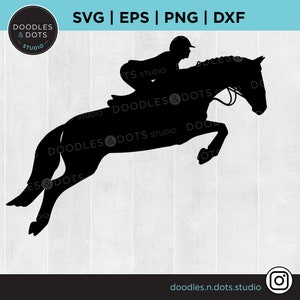 Jumping Horse SVG / Clipart equestre / Silhouette di salto del cavallo / Salto ostacoli / Hunter Jumper SVG / Spettacolo di cavalli PNG / Cavallo e cavaliere svg