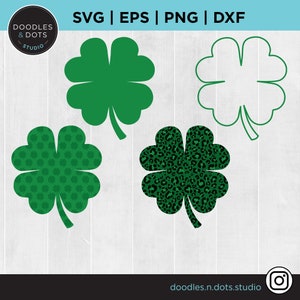 Vierblättriges Kleeblatt, Glückskleeblatt, Kleeblatt, Shamrock-Bündel, Leoparden-Kleeblatt, St. Patrick's Day, einfaches vierblättriges Kleeblatt für Cricut