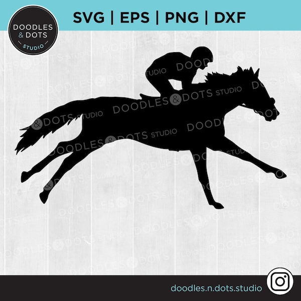 Racehorse SVG, Horse racing SVG, Galloping Thoroughbred horse cut file, Running horse, Horse and Jockey clipart, Derby svg, Horse race svg