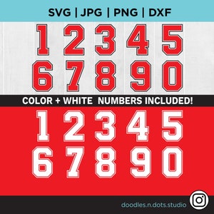 Números svg, Números de camiseta deportiva, Números de equipo para camisas, Letras rojas altas de 12 pulgadas para camisetas de equipo, Archivo de corte de número de camiseta deportiva para Cricut
