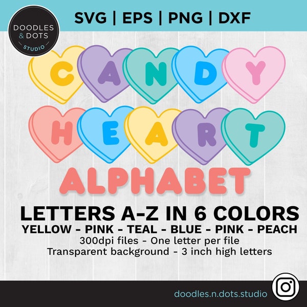 Candy Heart Letters | Conversation Hearts Alphabet | Valentine Alphabet Bundle in 6 Colors | Classroom Bulletin Board letters Valentines Day