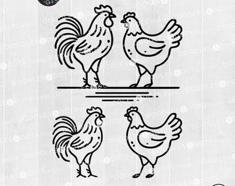 Chicken SVG for Cricut, Rooster Doodle Clipart PNG JPG, Chicken Clipart, Farm Animals, Rustic Hen Line Art svg, Hen Vinyl Decal Cut File