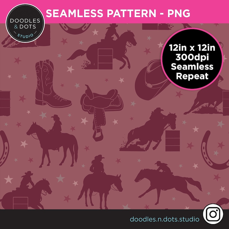 Barrel Racing Pattern Size Seamless Barrel Racing Pattern, Horse Repeat Pattern, 12in X 12in 300 ...