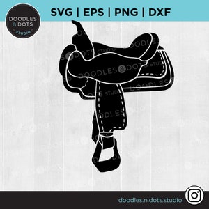 May include: Black silhouette of a western saddle with a stirrup. The saddle is a common piece of equipment used for horseback riding.
