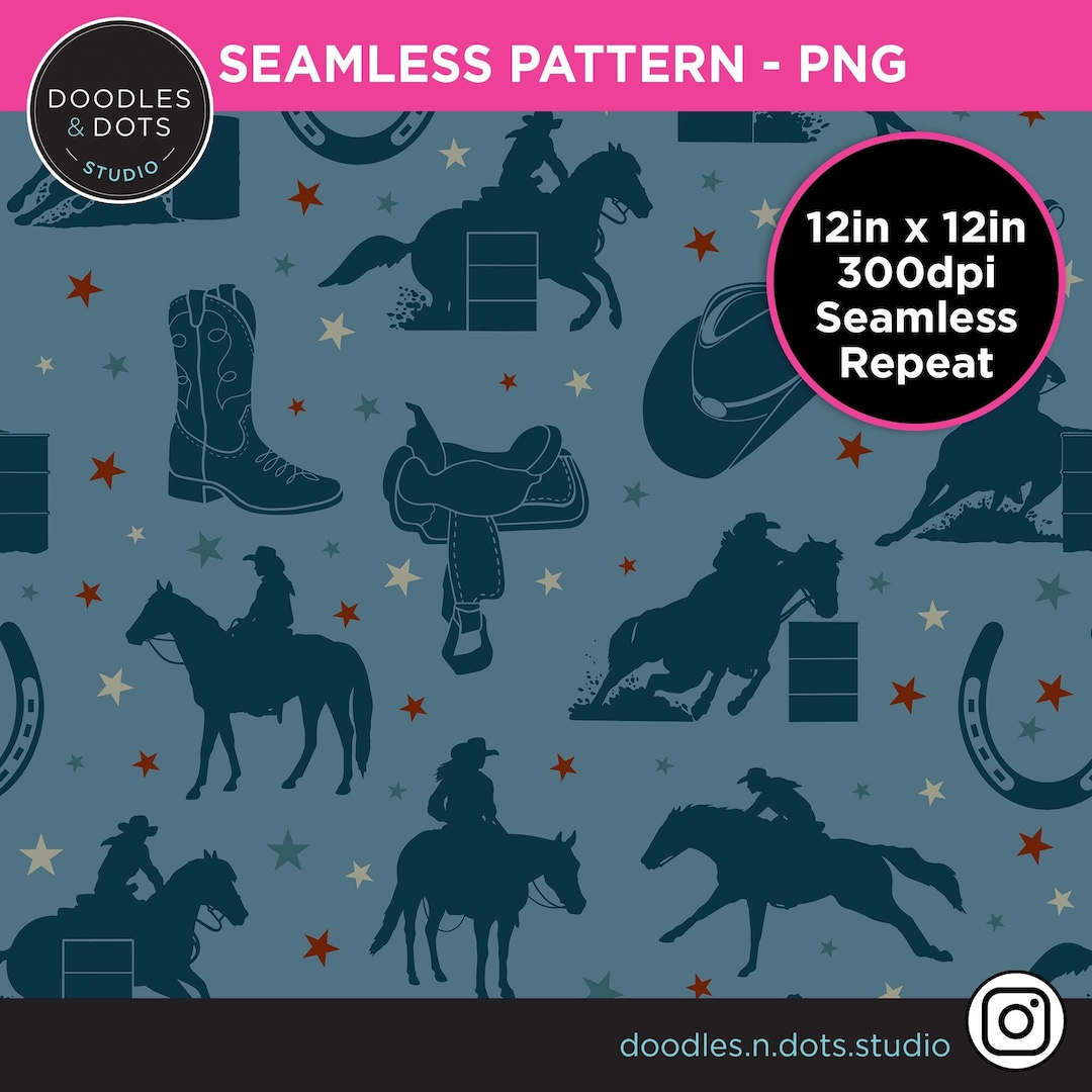 Seamless Barrel Racing Pattern, Horse Repeat Pattern, 12in X 12in 300 Dpi Digital Paper Rodeo