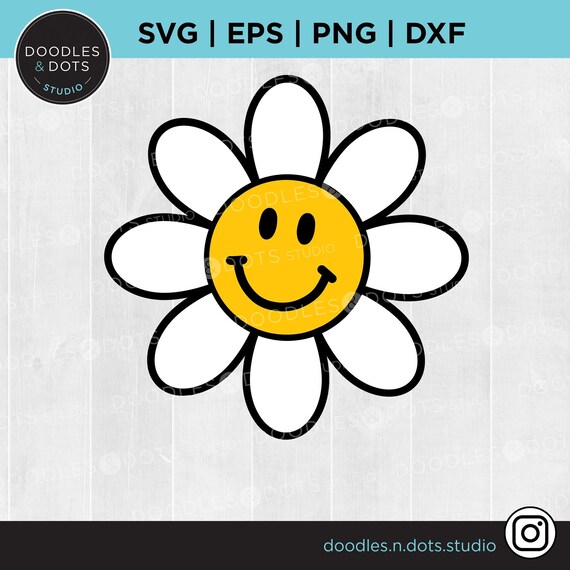 Smiley Face Daisy Svg Retro Smiley Daisy Flower Smiley Face Etsy