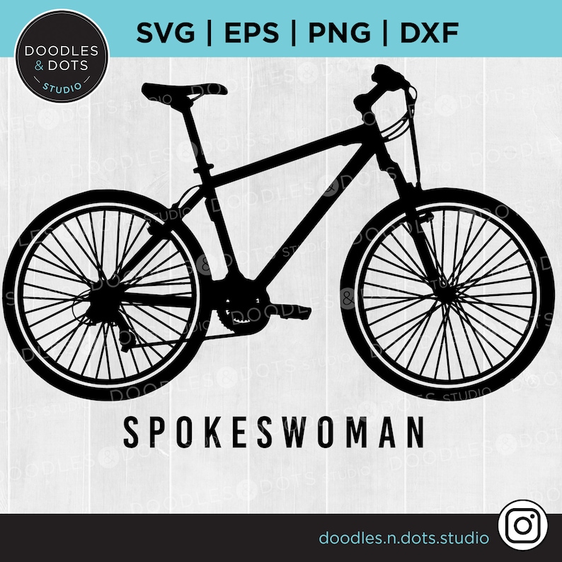 K&ouml;nnte beinhalten: Schwarze Silhouette eines Fahrrads mit dem Text "SPOKESWOMAN" darunter.