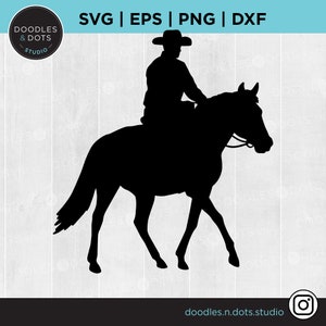 May include: Black silhouette of a person riding a horse. The person is wearing a hat and the horse is walking.