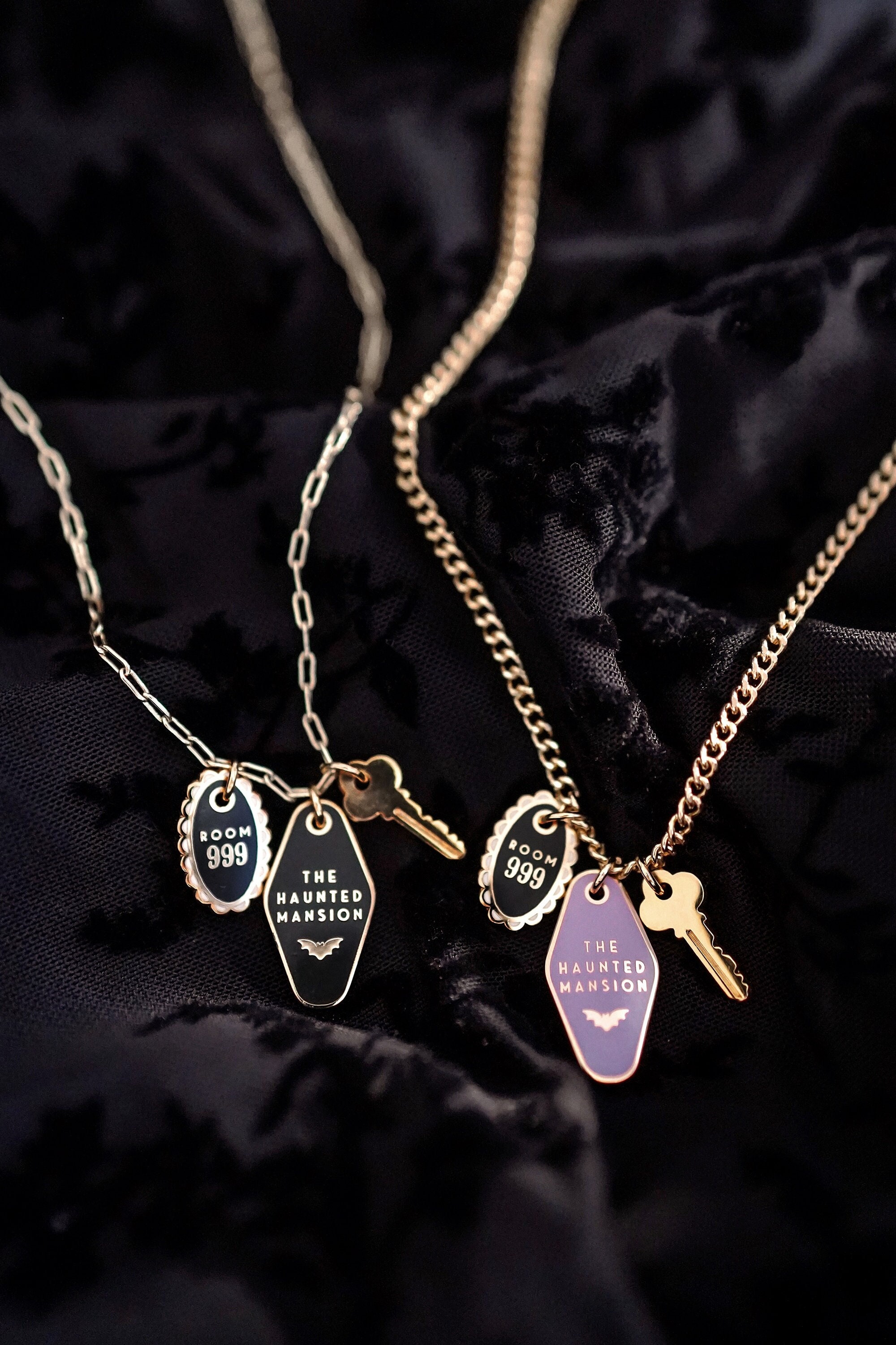 Haunted Mansion Motel Keys Disney 18k Gold Plated Charm Necklace Disneyland World WDW Foolish Mortals Vintage 24k Filled grape Soda Club Etsy