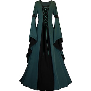 Dornbluth Carnival Halloween Renaissance Middle Ages medieval ladies dress robe Johanna dark green-black Made in Germany