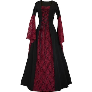 Dornbluth Carnival Larp Halloween Renaissance Middle Ages Medieval Women's Dress Robe Elisabeth Black-Bordeaux Made in Germany