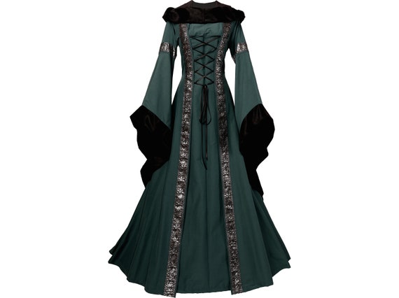 slim fit dress slacks Elizabethan Renaissance 16th Century Forest Green Velvet Gown