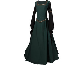 Dornbluth Carnival Halloween Renaissance Middle Ages Medieval Women's Dress Robe Hermia Dark Green-Black Made in Germany