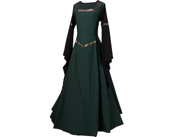Dornbluth Carnaval Halloween Renacimiento Edad Media Medieval Damas Vestido Túnica Hermia Verde oscuro-negro Hecho en Alemania