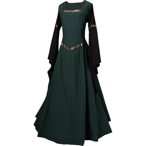 Dornbluth Carnival Halloween Renaissance Middle Ages medieval ladies dress robe Hermia dark green-black Made in Germany