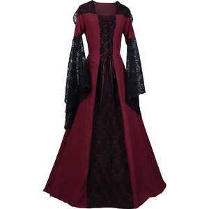 Dornbluth Carnival Larp Halloween Renaissance Middle Ages medieval ladies dress robe Eloise Bordeaux-Black Made in Germany