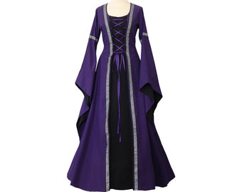 Dornbluth Carnival Larp Halloween Renaissance Middle Ages Medieval Women's Dress Robe Anna Purple-Black Made in Germany